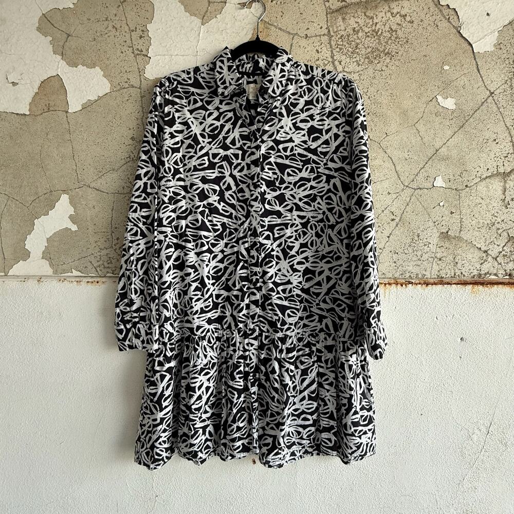 Kate Spade Shirt Dress M Drop Waist Tunic Ruffle Hem Abstract Print Office Chic